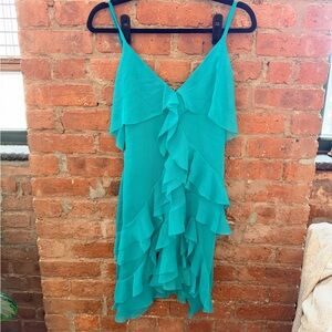 Alice + Olivia Teal Turquoise Chiffon Ruffle Mini Dress Size 2